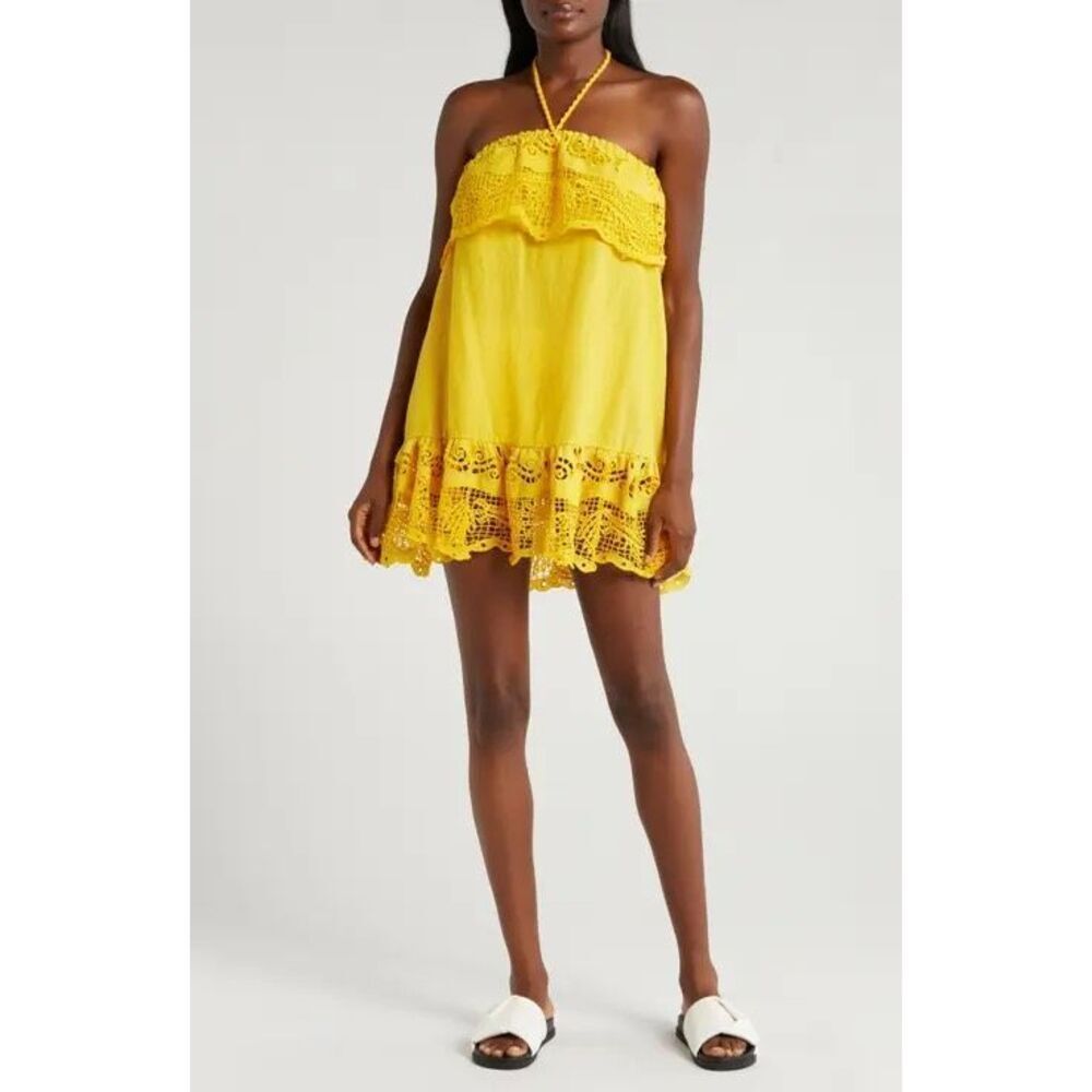 FARM Rio Yellow Crochet Mini Dress